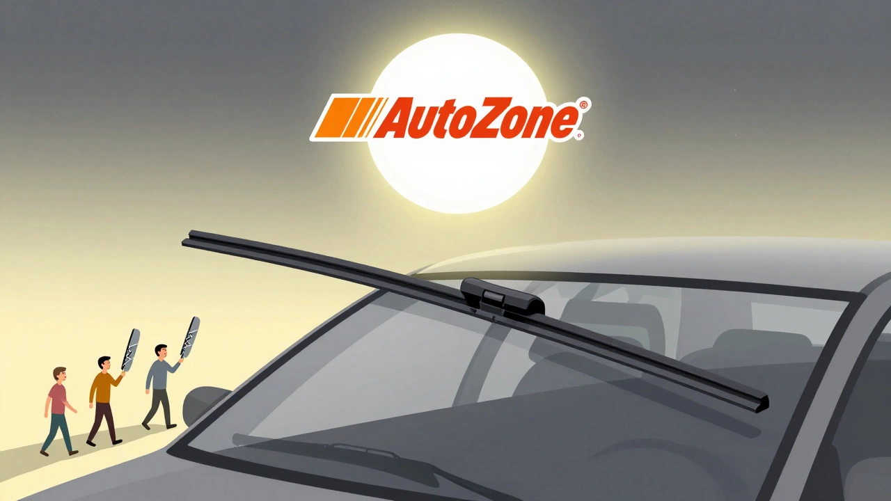 Symbolic illustration of wiper blade as lifeline connecting car to AutoZone logo.