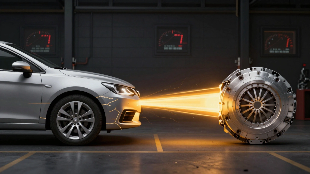 Two cars side by side: one losing power with fading lines, the other transferring power efficiently with bright beams.