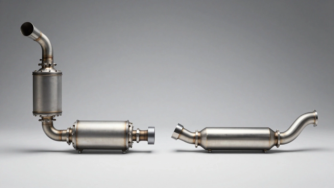 Comparison between a factory exhaust system and a titanium aftermarket pipe