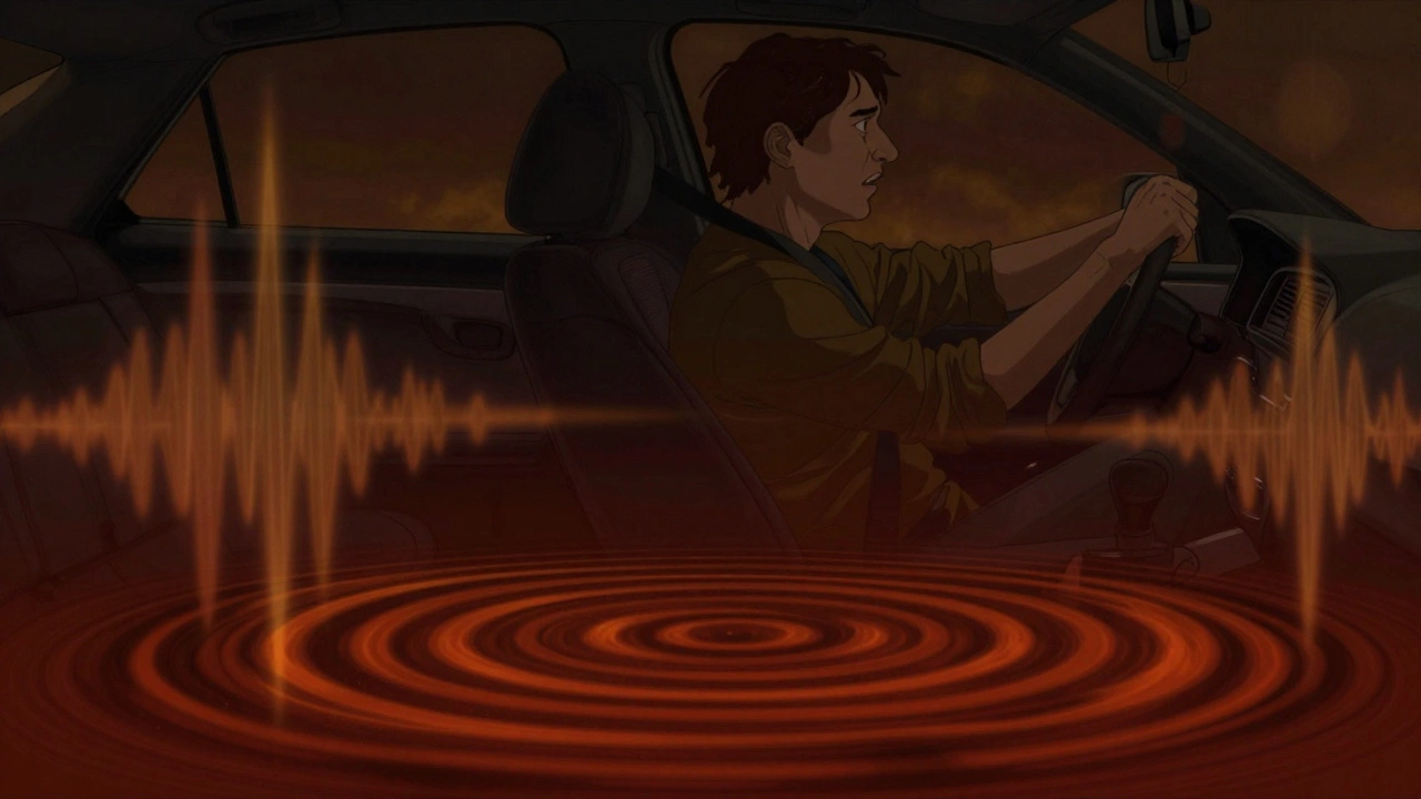 Driver feeling stressed by vibrating sound waves inside a car cabin