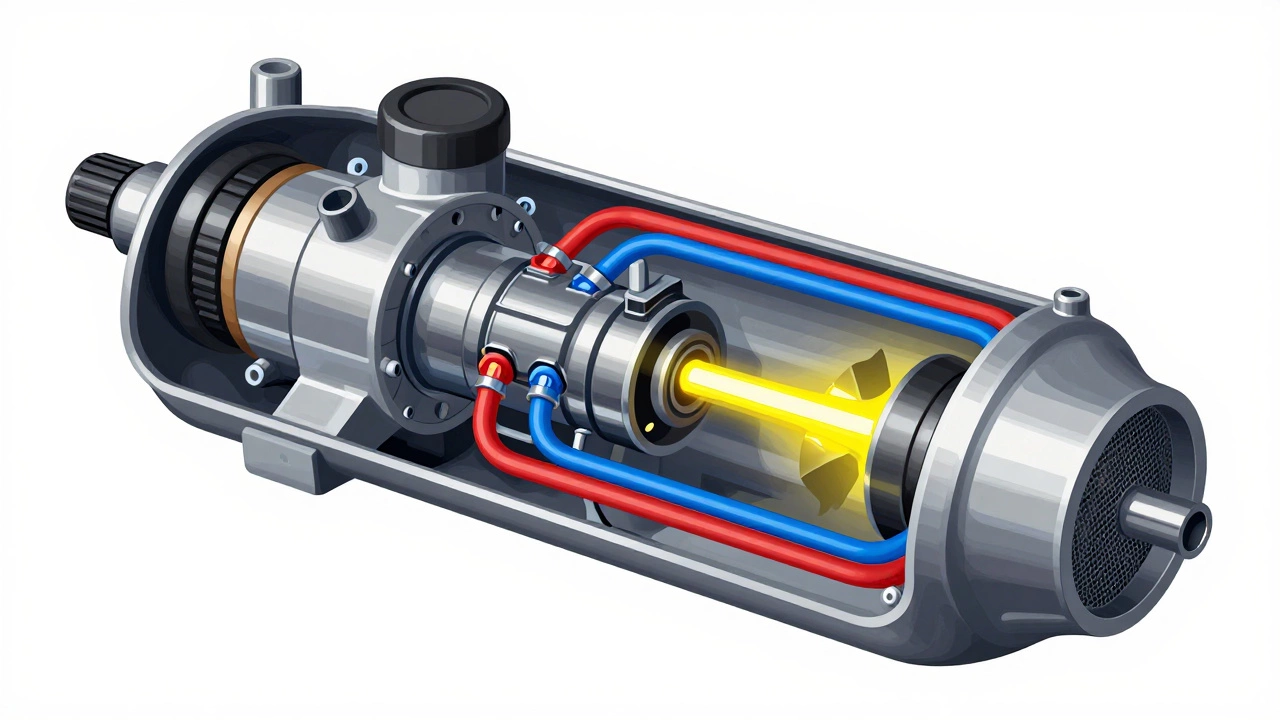 Cutaway diagram showing fuel pump inside tank pushing fuel to engine