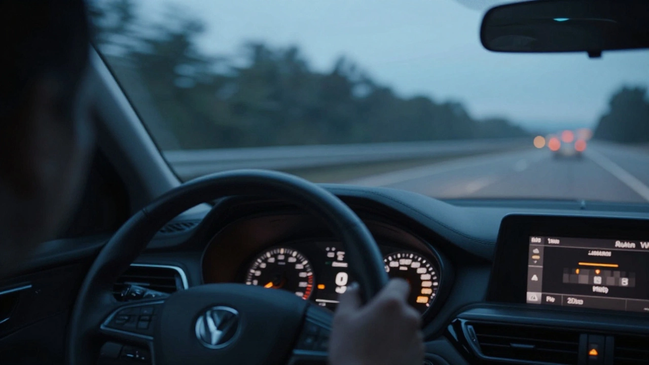 Driver's view of car hesitating on highway due to fuel issues