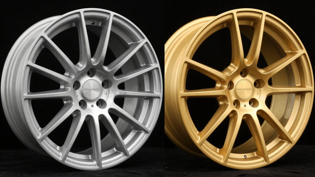 Cutaway comparison showing structural differences between cast and forged wheels