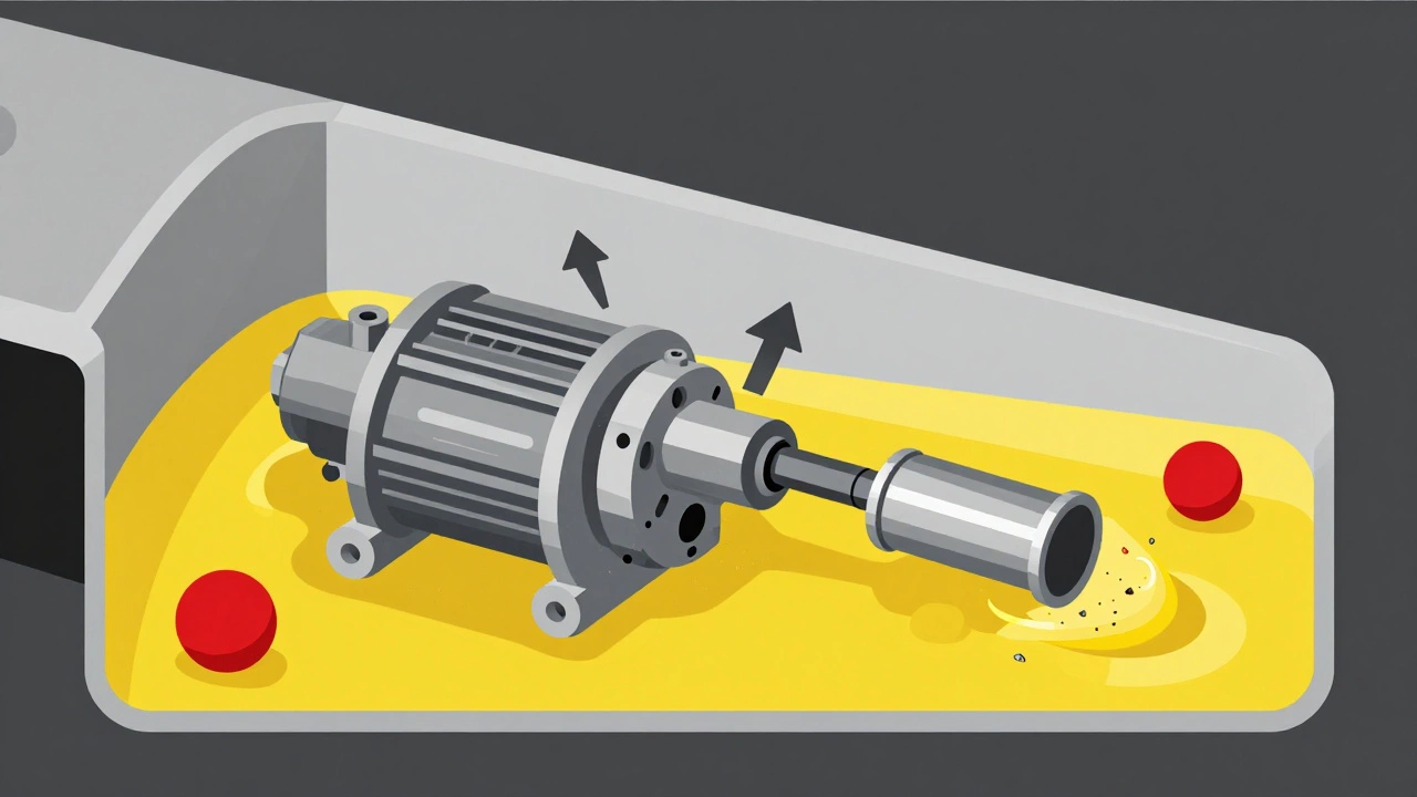 Schematic diagram of fuel pump inside gas tank with debris