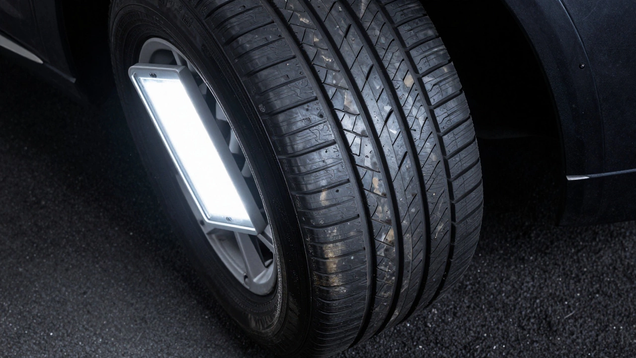 Car tire tread showing uneven cupping and wear patterns