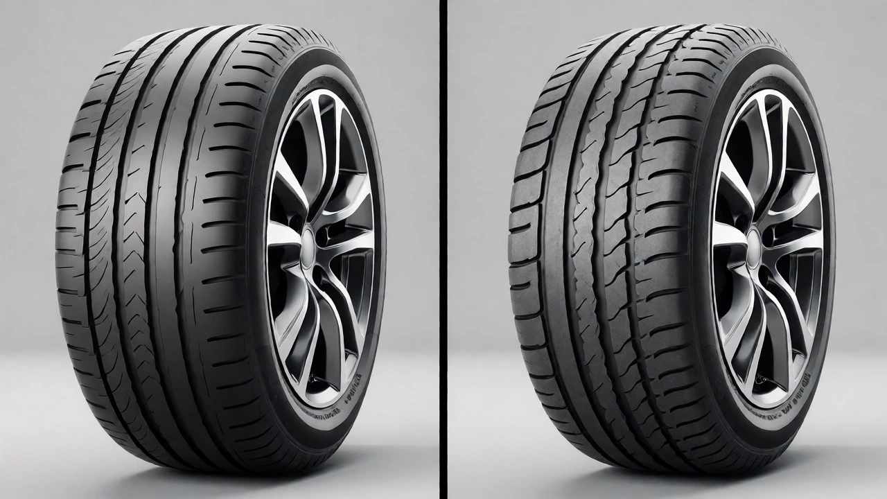 Comparison of tire tread showing cupping wear patterns caused by worn suspension components.
