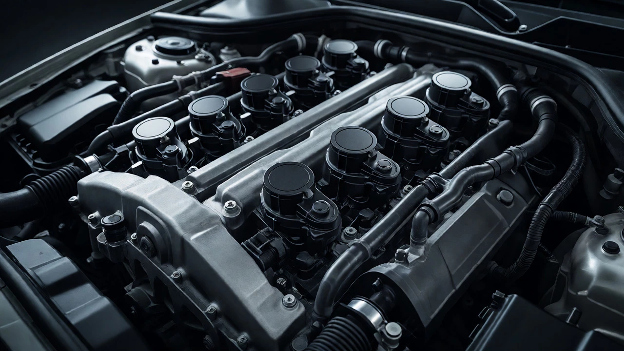 Engine bay with twelve coil packs indicating dual ignition system